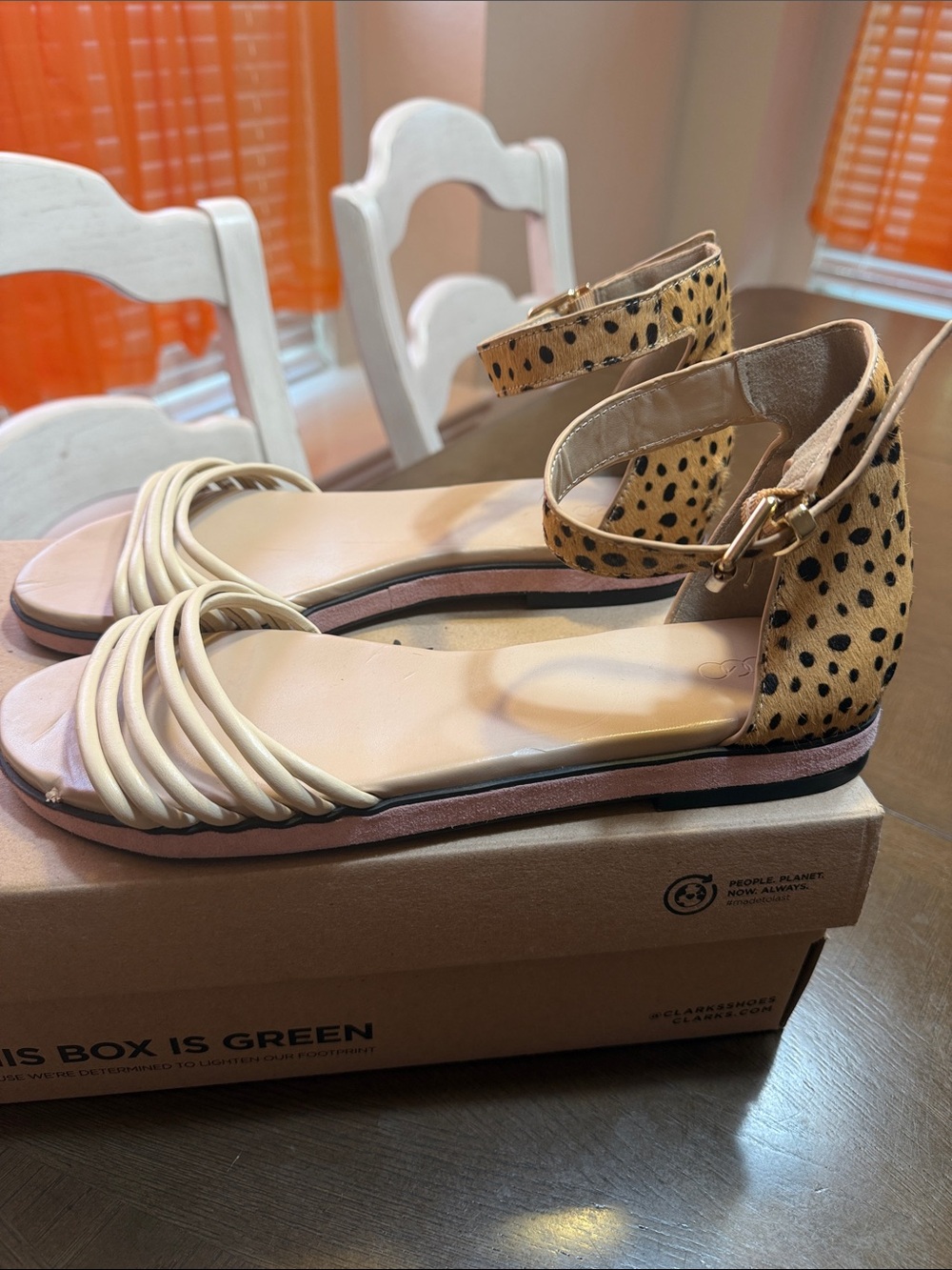 Women’s Cream and Leopard Ankle-Strap Sandals